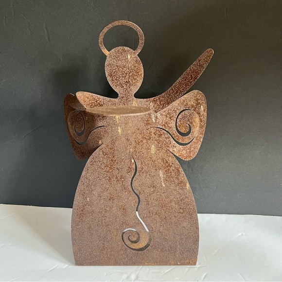 Rustic Metal Angel 12” Candle Holder Christmas Decor - Picture 10 of 13